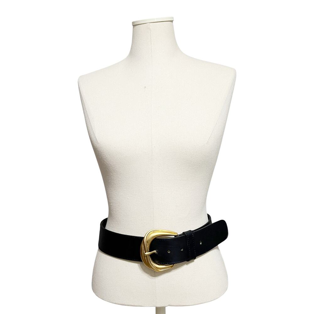 Vintage Dana Buchman Women’s Navy Wide Gold Buckle Belt Sz-32 Medium